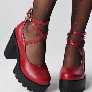 Maroonish red Strappy Platform Heels